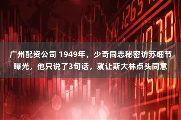 广州配资公司 1949年，少奇同志秘密访苏细节曝光，他只说了3句话，就让斯大林点头同意